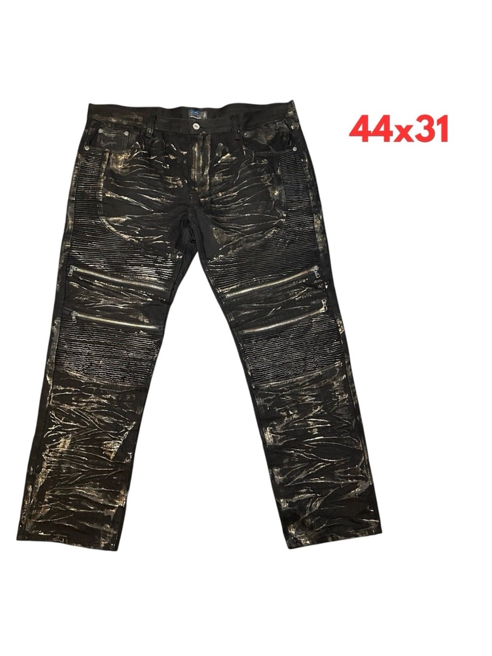 Blue Stitch Mens Jeans Altered Size 44 X 31 designer zipper black gold #220